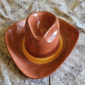 Brown Ceramic Cowboy Hat Chip Dip Serving Dish